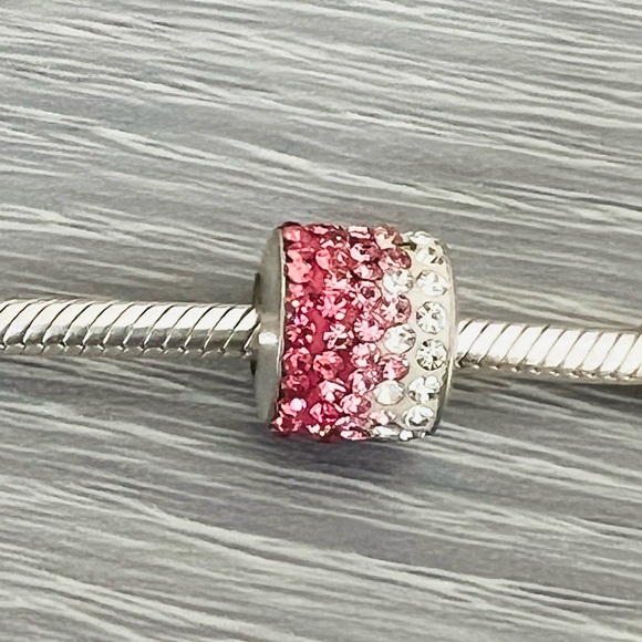 Paved pink & clear crystal Silver plated Bracelet charm - Picture 4 of 5